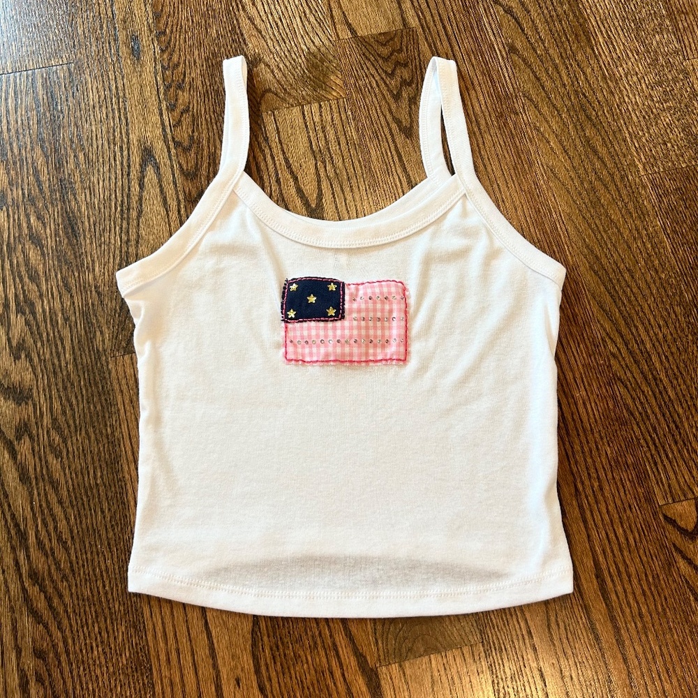 Handmade Pink Gingham Embellished Flag Tank Top